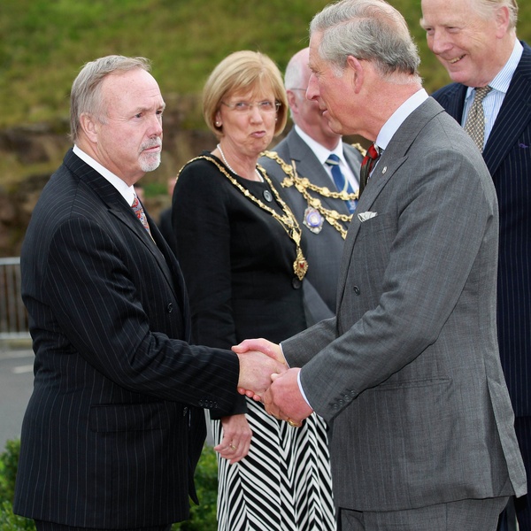 Prince Charles meeting with owner Sir Terry Matthews during a royal Visit to Celtic Manor Resort for 2010 Ryder Cup Tournament